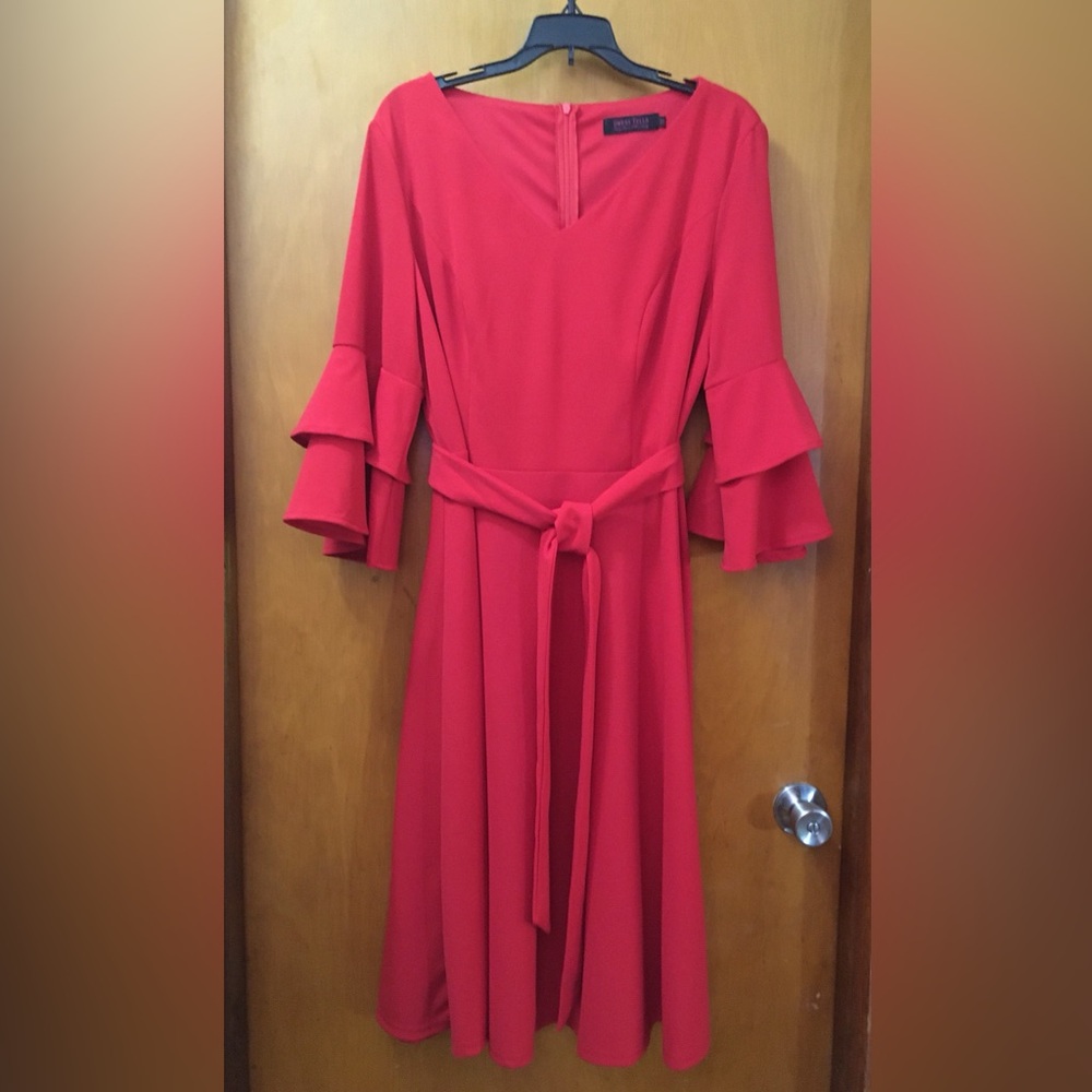 Red 3/4 Sleeve Dress with Ruffle Details NWOT